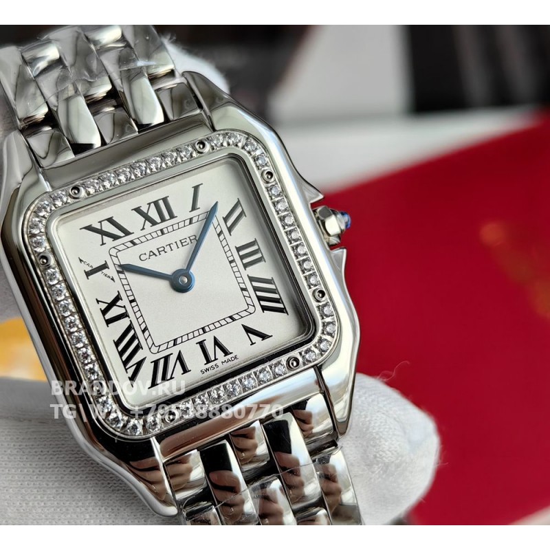 Реплика часов Cartier panthere 27mm medium с камнями W4PN0008 — общий вид
