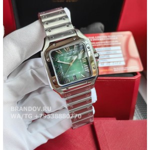 Часы Cartier Santos Large Steel Green WSSA0062 комплект — циферблат крупным планом