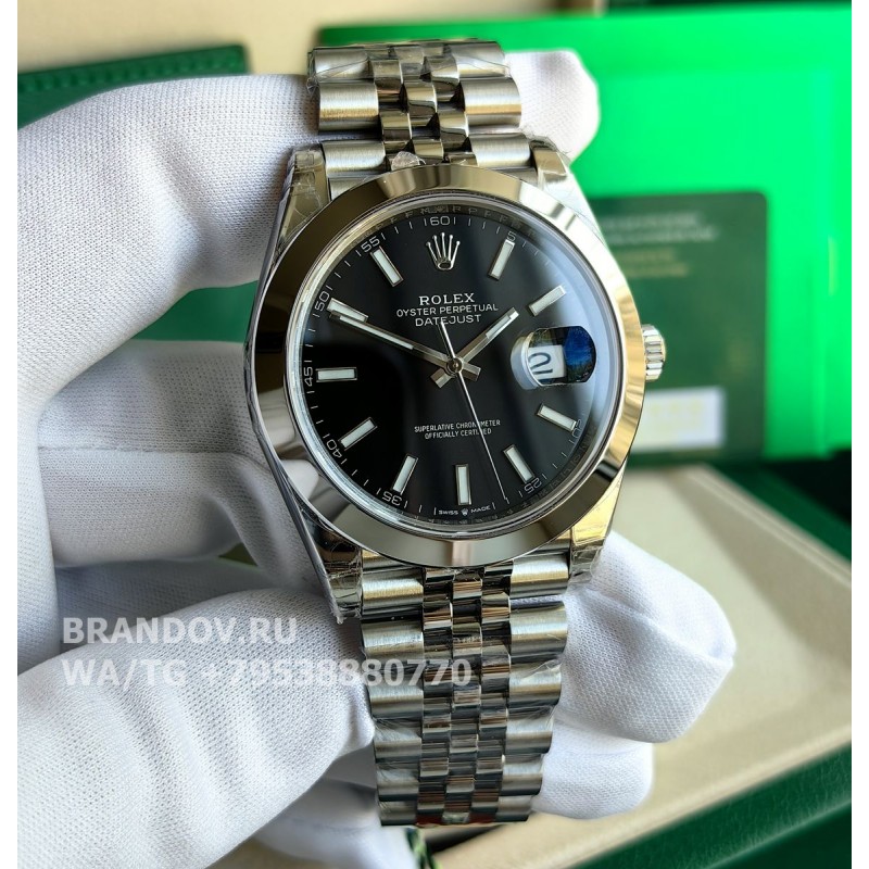 Дубликат часов Rolex DateJust Jubilee 41 мм 126300 черный циферблат гладкий безель (126300 box) — общий вид