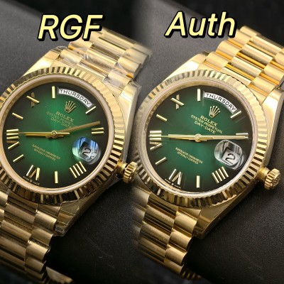 Rolex Day-Date RGF против оригинала: золото и зеленый циферблат