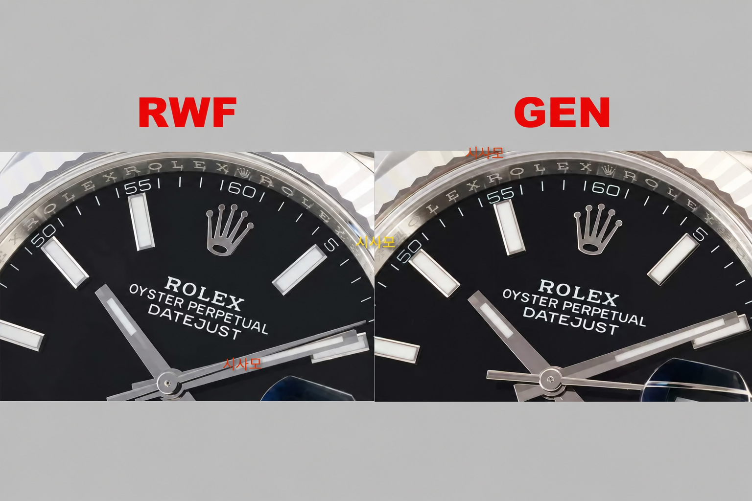 Надписи и часовые метки на чёрном циферблате Datejust 41 RWF
