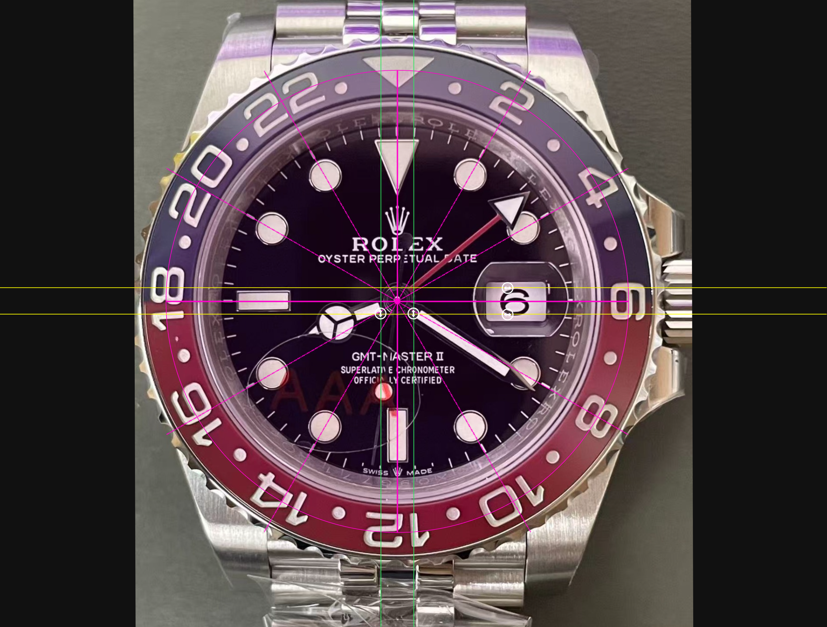 Проверка выравнивания меток Rolex GMT-Master II Pepsi VSF V3