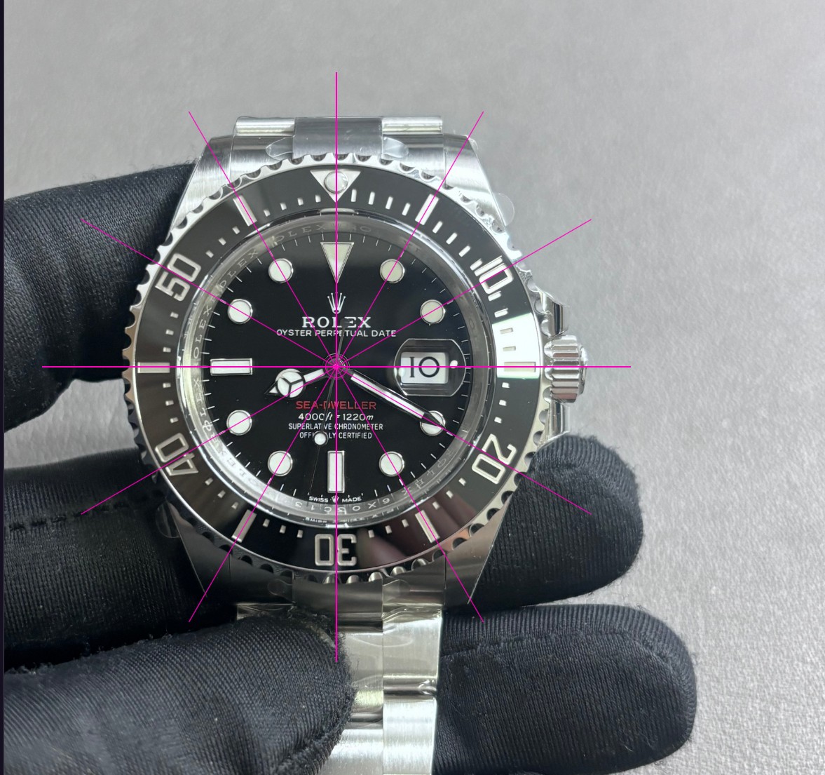 Проверка совмещения безеля и часовых меток Rolex Sea-Dweller 126600