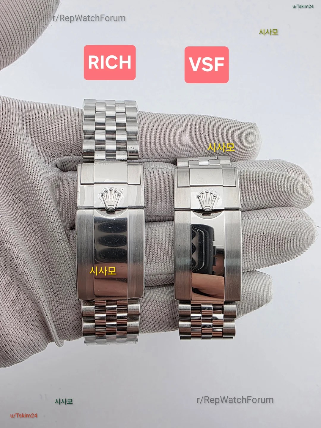 Внешняя сторона браслетов Jubilee RICH Factory и VSF
