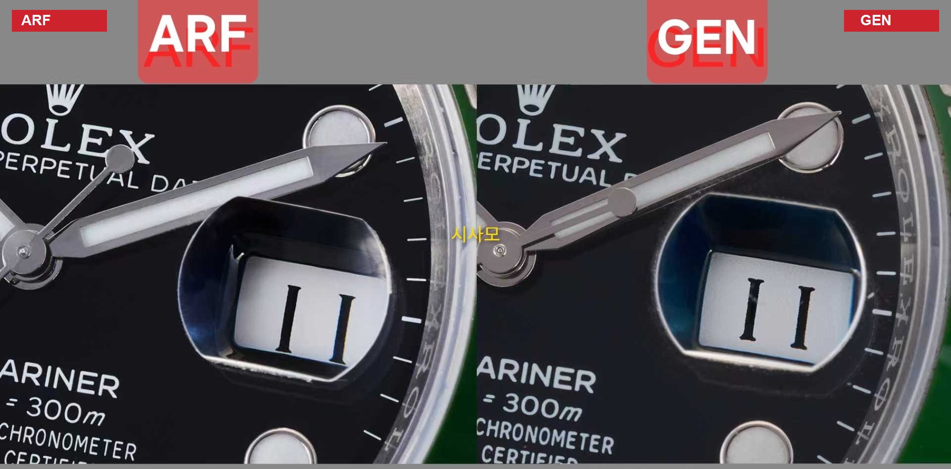 Стрелки и циклоп Rolex Submariner 126610LV ARF крупным планом
