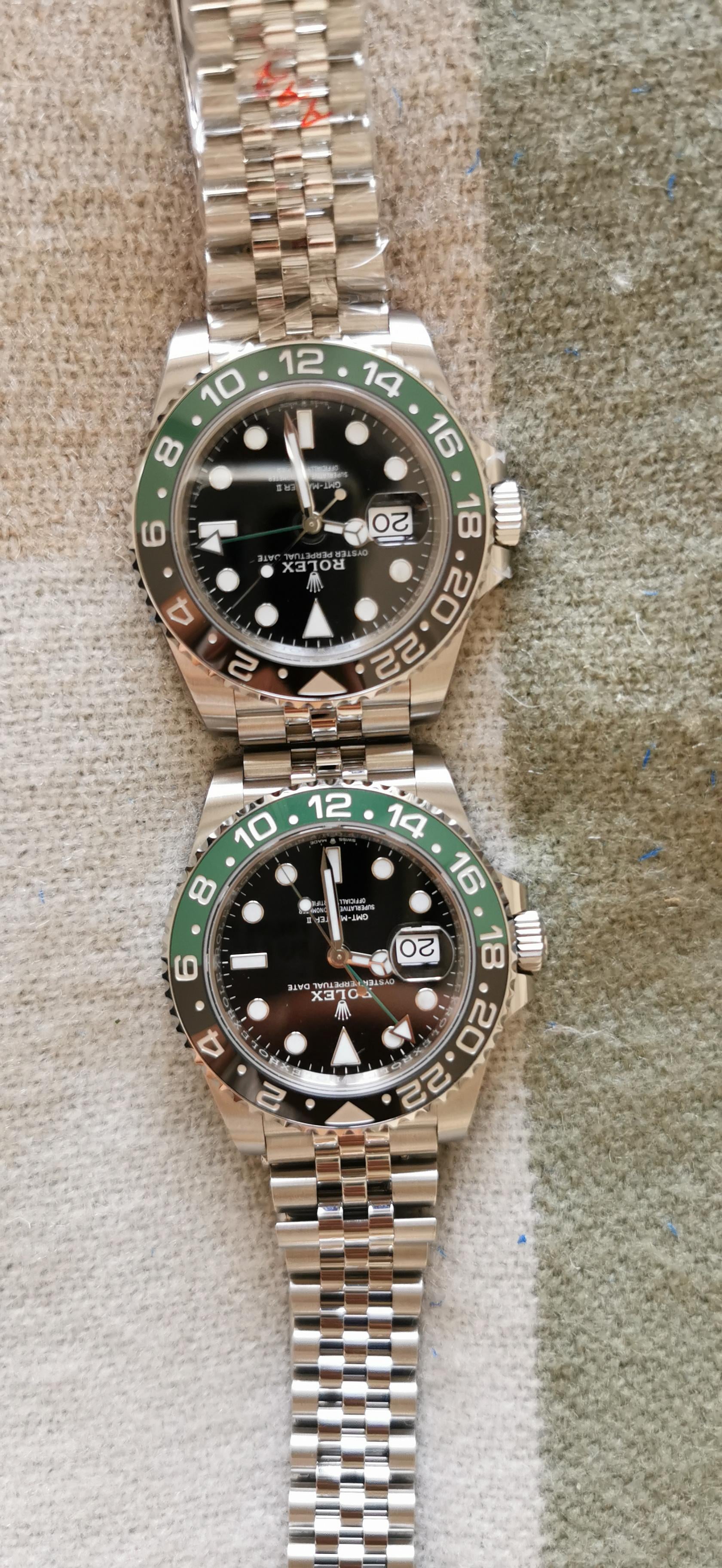 Черно-зеленые безели Rolex Sprite VSF и оригинала