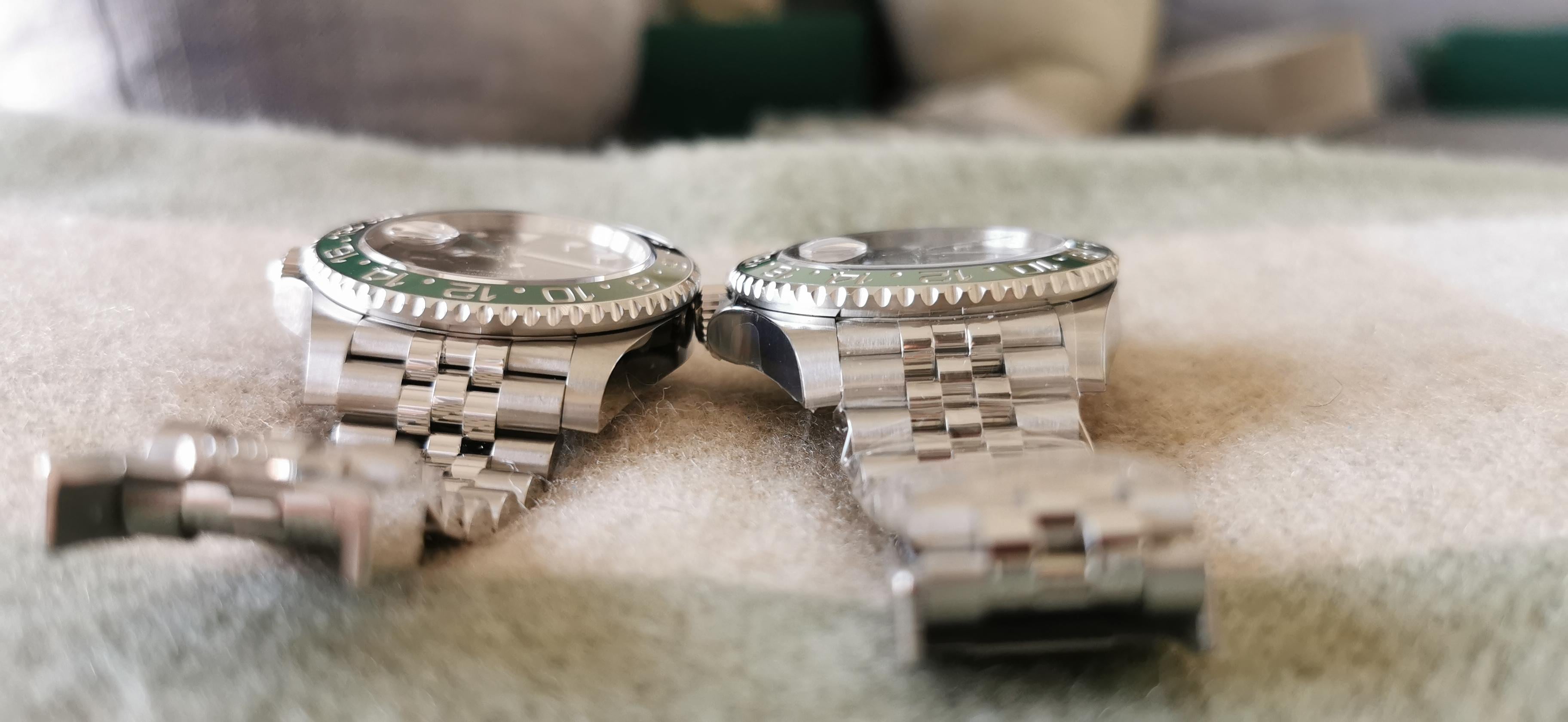 Корпуса Rolex GMT-Master II Sprite VSF и оригинала сбоку
