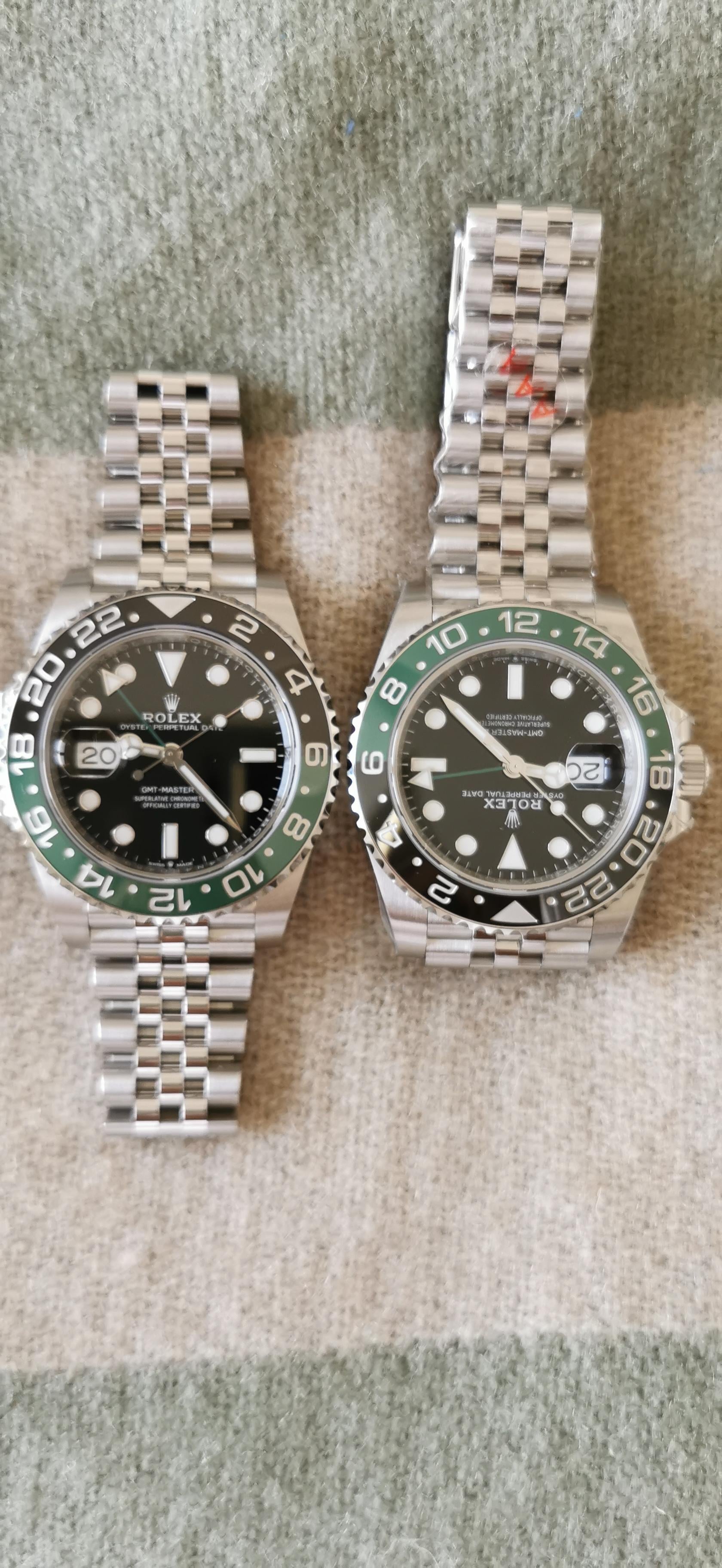 Rolex GMT-Master II Sprite VSF и оригинал крупным планом