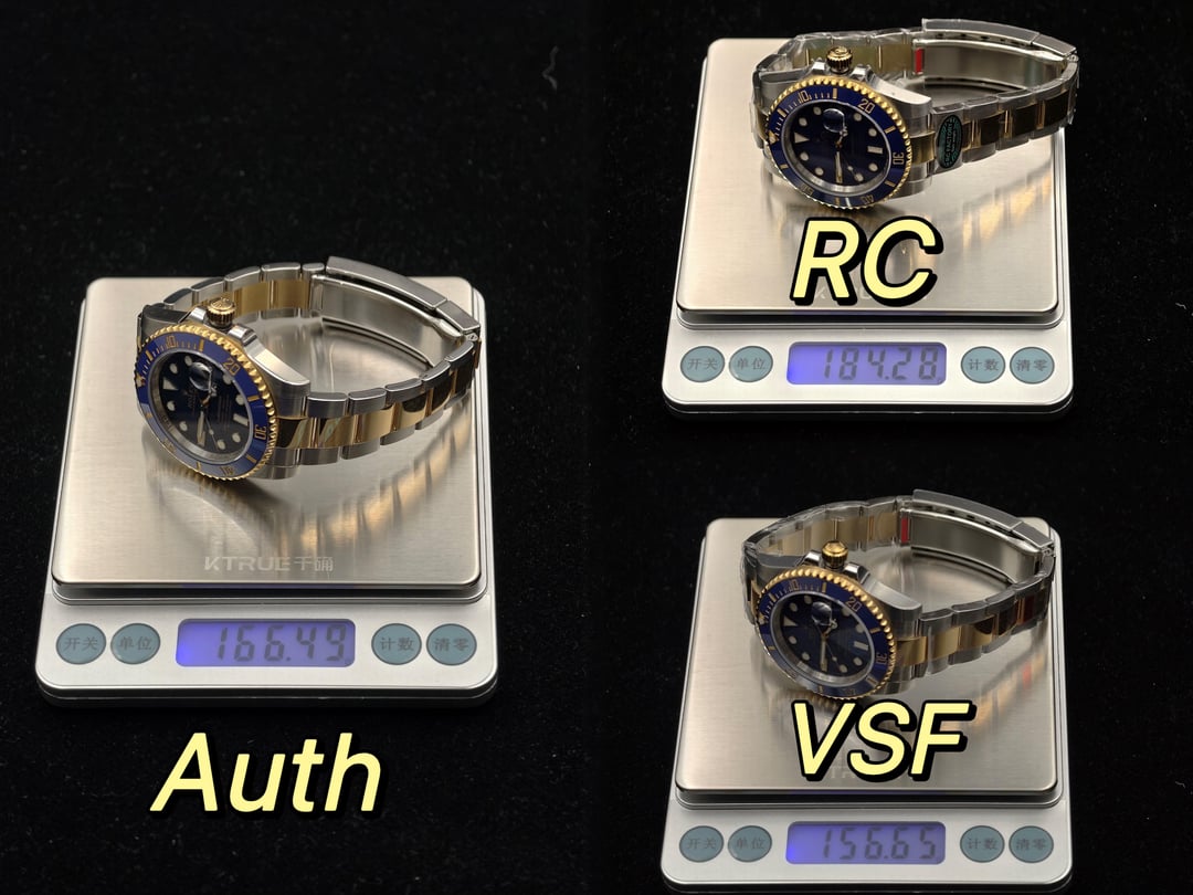 Сравнение веса Rolex Submariner 116613LB RC, оригинала и VSF