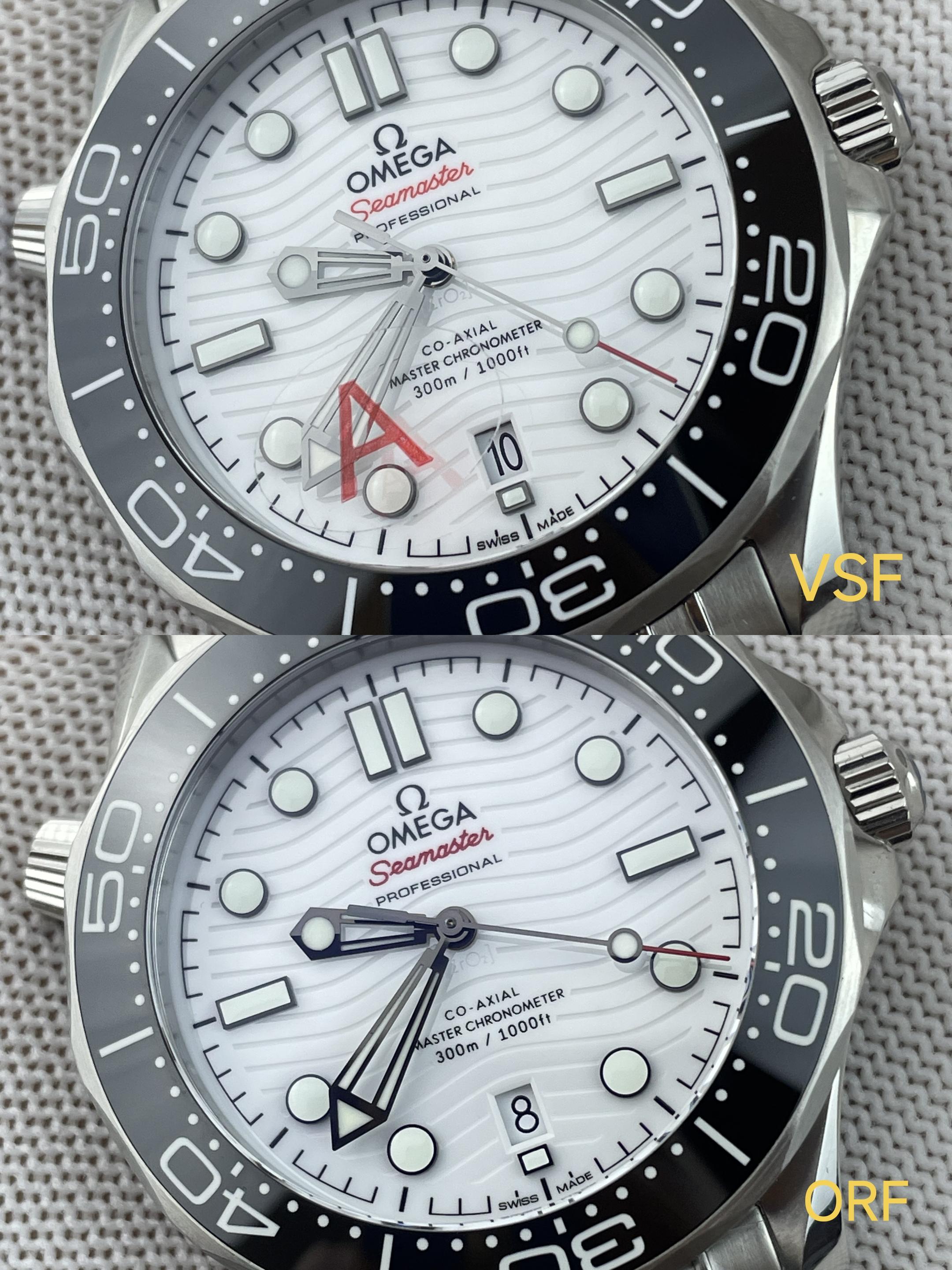 Циферблаты белого Seamaster 300M VSF и ORF крупным планом