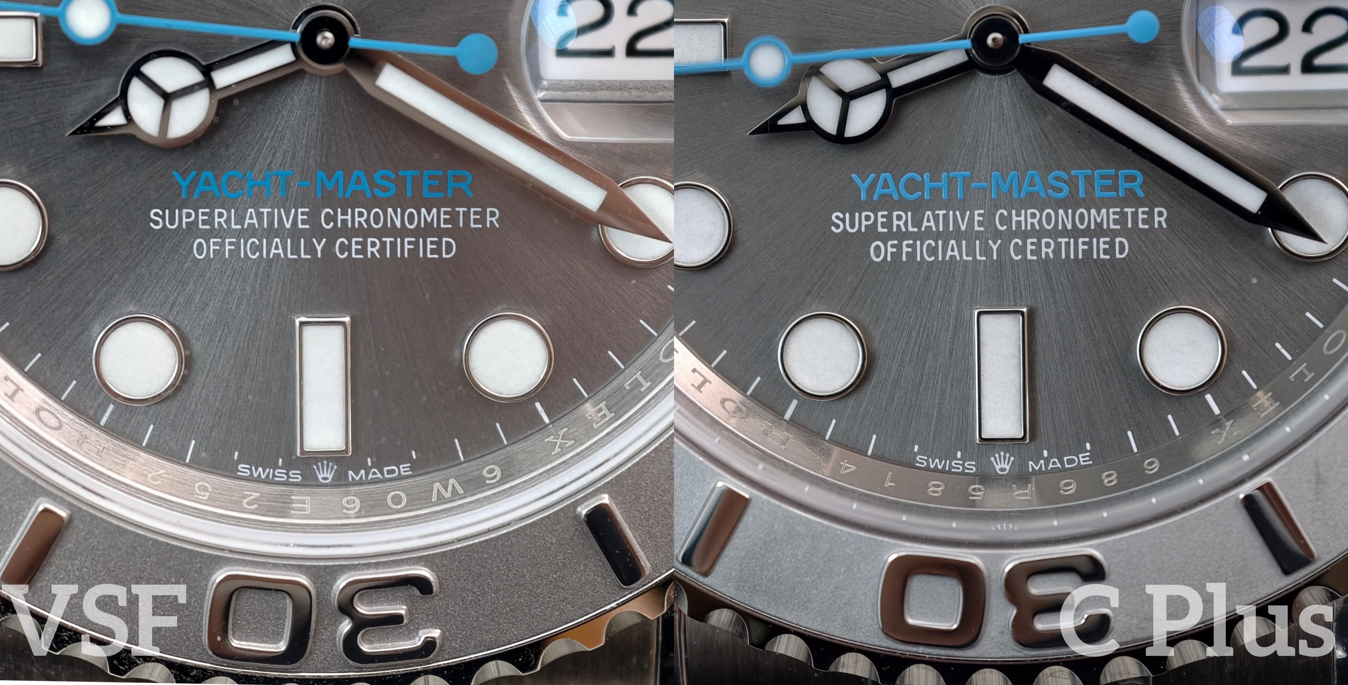 Часовые метки и печать на циферблате Yacht-Master 126622